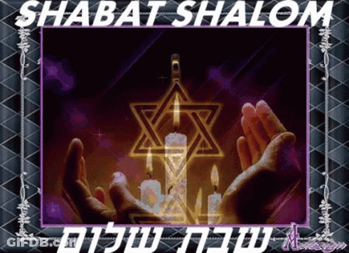 A Shabbat Shalom Card With A Star And Candles In The Background GIF
