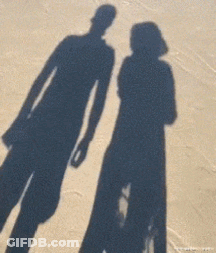 A Shadow Of A Man And A Woman On The Sand GIF