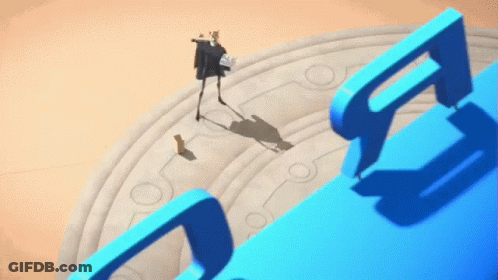 A Shadow Of A Person Is Cast On A Blue Object With The Letter F In The Background GIF