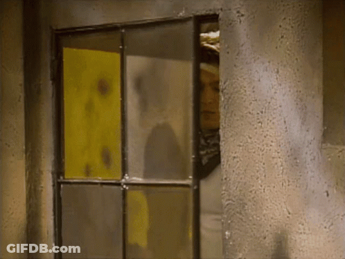 A Shadow Of A Person Is Cast On A Wall Behind A Glass Door GIF