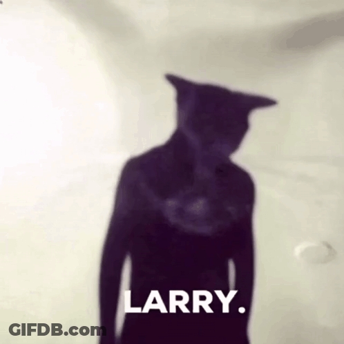 A Shadow Of A Person With A Cat 'S Head And The Word Larry On The Bottom GIF