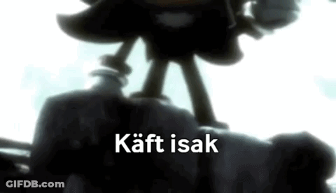 A Shadow The Hedgehog Is Standing On Top Of A Rock With The Words `` Kaft Isak '' Written Below Him . GIF