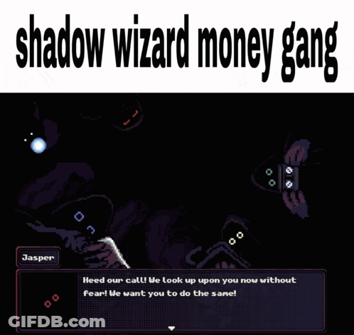 A Shadow Wizard Money Gang Poster With A Pixel Art Image GIF