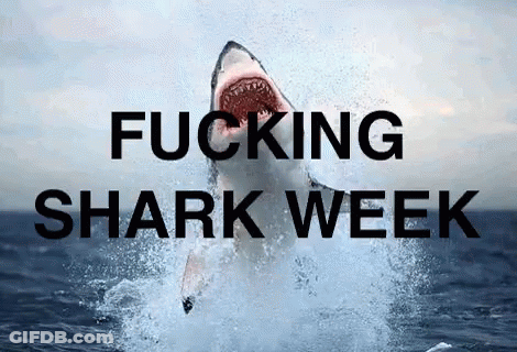 A Shark Is Jumping Out Of The Water With The Words Fucking Shark Week Written Below It GIF