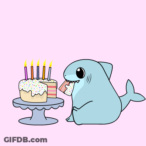 Shark Sitting Next To Birthday Cake GIF