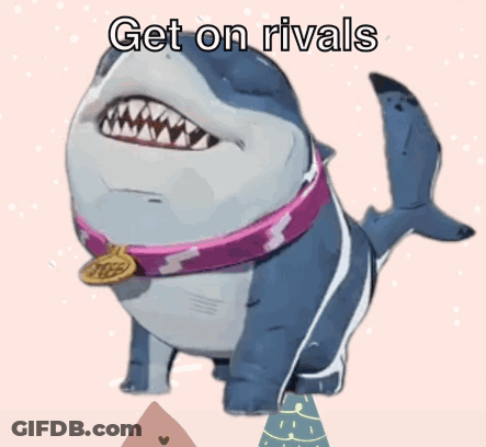 A Shark Wearing A Pink Collar With The Words Get On Rivals Written On It GIF