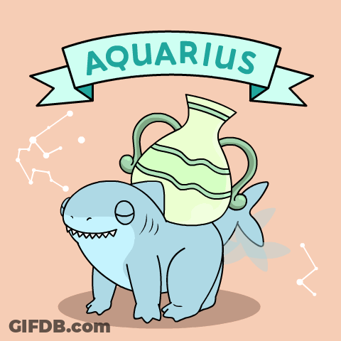 A Shark With A Pitcher On Its Back And The Word Aquarius Above It GIF