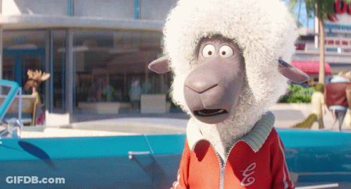 A Sheep Wearing A Red Jacket With The Letter E On The Front GIF