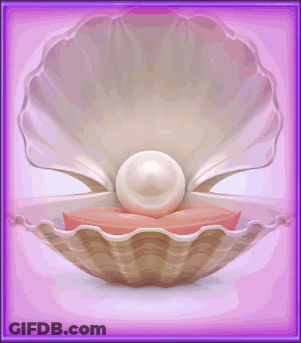 A Shell With A Pearl Inside Of It On A Purple Background GIF