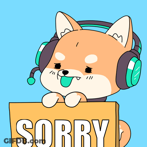 Shiba Inu Wearing Headphones Holding Sorry Sign GIF