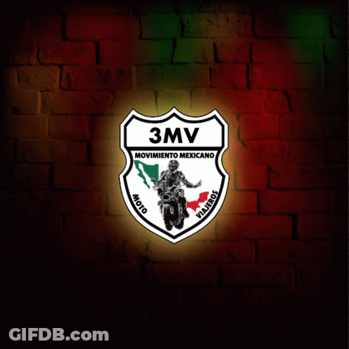 A Shield With A Man On A Motorcycle That Says 3Mv On It GIF