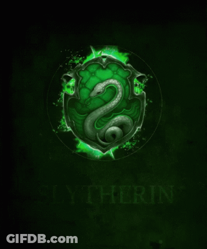 A Shield With A Snake On It And The Word Slytherin On The Bottom GIF