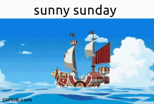 A Ship In The Ocean With The Words Sunny Sunday On The Bottom GIF