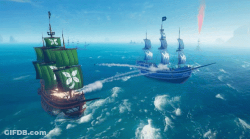 A Ship With A Green Sail Has A Butterfly On The Sail GIF