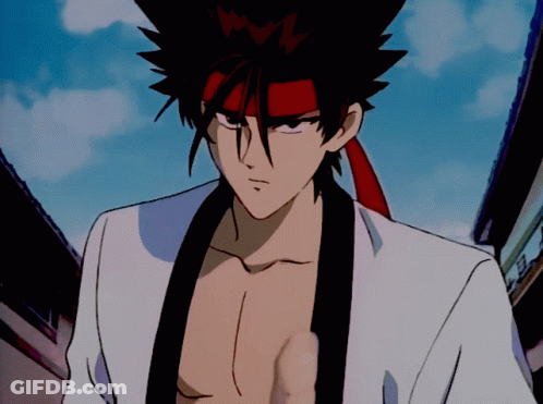 A Shirtless Anime Character With A Red Headband On GIF