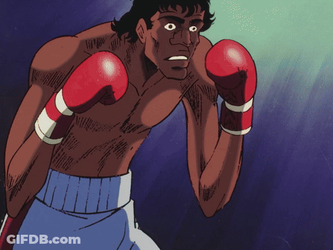 A Shirtless Boxer With Red And White Boxing Gloves GIF