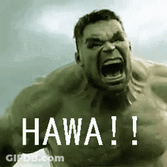 A Shirtless Hulk Is Screaming With The Word Hawa Written Below Him GIF