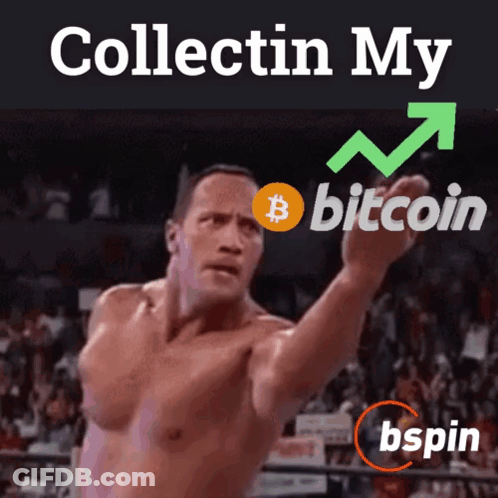 A Shirtless Man Holds Up A Green Arrow With The Words Collectin My Bitcoin On It GIF