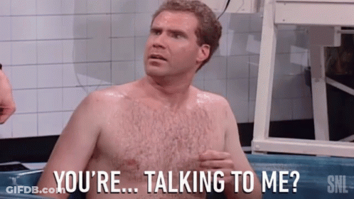 A Shirtless Man In A Bathtub With The Words " You 'Re Talking To Me " On The Bottom GIF