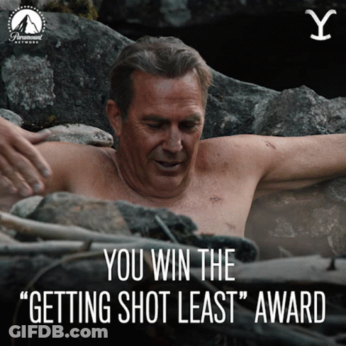 A Shirtless Man In A Hot Tub With The Words " You Win The " Getting Shot Least " Award Above Him GIF