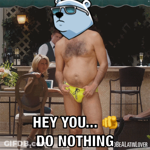 A Shirtless Man In A Yellow Swim Trunks Says Hey You Do Nothing GIF