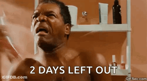 A Shirtless Man Is Crying In Front Of A Bathroom Mirror And The Words `` 2 Days Left Out '' Are Visible . GIF