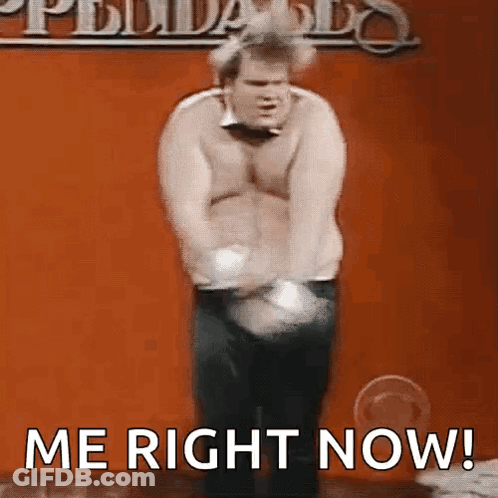 A Shirtless Man Is Dancing In Front Of A Red Wall With The Words `` Me Right Now '' Written Below Him . GIF