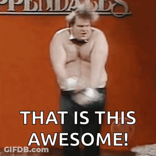A Shirtless Man Is Dancing In Front Of A Red Wall With The Words That Is This Awesome . GIF