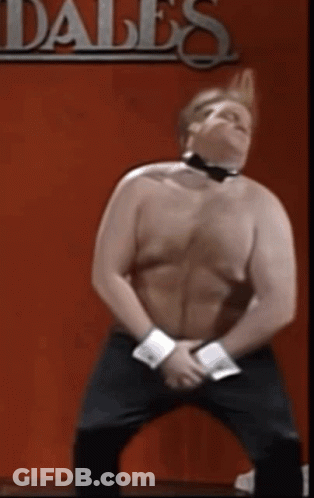 A Shirtless Man Is Dancing In Front Of A Sign For Dales GIF