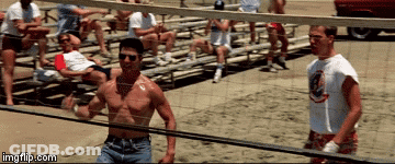 A Shirtless Man Is Playing Volleyball In Front Of A Crowd With Imgflip.com On The Bottom GIF