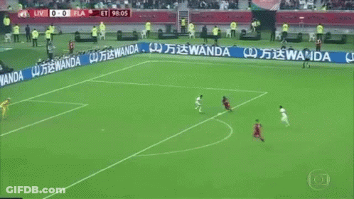 A Shirtless Man Is Running On A Soccer Field With The Word Cheirinho Written Above Him GIF