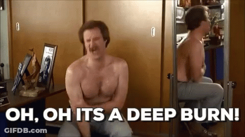 A Shirtless Man Is Sitting In Front Of A Mirror And Saying `` Oh , Oh It 'S A Deep Burn '' . GIF