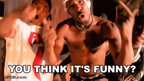 A Shirtless Man Is Standing Next To Another Shirtless Man With The Words You Think It 'S Funny GIF