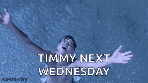 A Shirtless Man Is Swimming In A Pool With His Arms Outstretched And The Words Timmy Next Wednesday . GIF