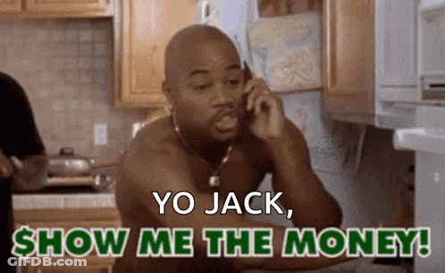 A Shirtless Man Is Talking On A Cell Phone And Says Yo Jack Show Me The Money . GIF