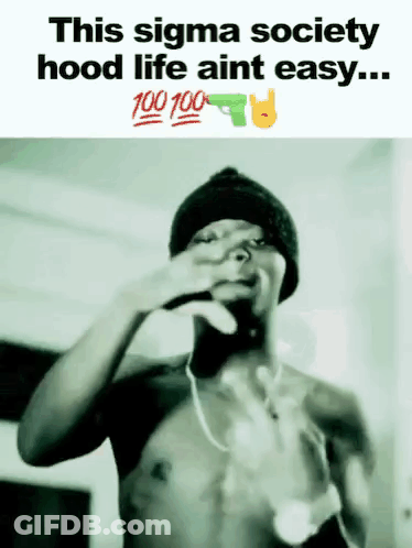 A Shirtless Man Making A Hood Life Sign With A Gun In The Background GIF