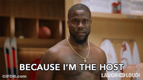 A Shirtless Man Says Because I 'M The Host Laugh Out Loud GIF