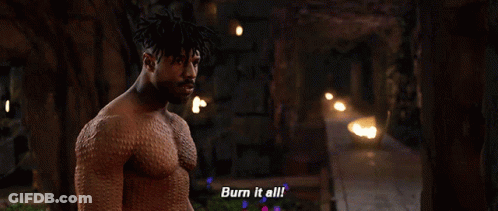 A Shirtless Man Says Burn It All In Front Of A Fire GIF