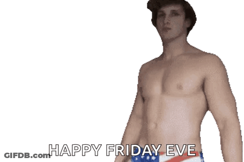A Shirtless Man Says Happy Friday Eve While Wearing A Hat GIF
