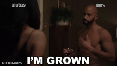 A Shirtless Man Says " I Make My Own Decisions " In Front Of A Woman GIF