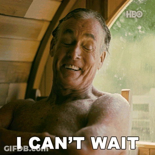 A Shirtless Man Sits In A Chair With The Words I Can 'T Wait Below Him GIF