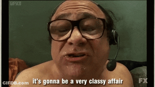 A Shirtless Man Wearing Glasses And A Headset Is Saying It 'S Gonna Be A Very Classy Affair GIF