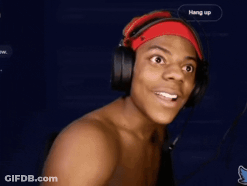 A Shirtless Man Wearing Headphones And A Red Headband Has His Mouth Wide Open GIF