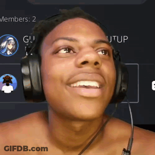 A Shirtless Man Wearing Headphones Is Smiling In Front Of A Screen That Says Members : 2 GIF