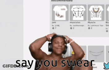 A Shirtless Man Wearing Headphones With The Words Say You Swear Below Him GIF