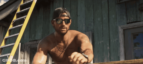 A Shirtless Man Wearing Sunglasses And A Hat GIF