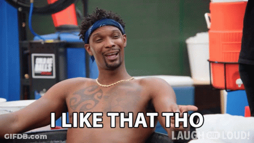 A Shirtless Man With A Bandana On His Head Says I Like That Tho Laugh Out Loud GIF