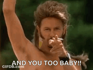 A Shirtless Man With A Mullet Is Smoking A Cigarette And Pointing . GIF