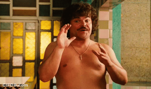 A Shirtless Man With A Mustache And A Necklace Is Standing In Front Of A Mirror . GIF