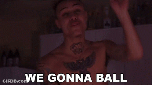 A Shirtless Man With A Tattoo On His Chest Says " We Gonna Ball " GIF